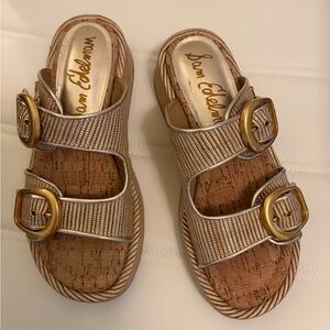 Like new Sam Edelman Gold and Beige Buckle Sandals